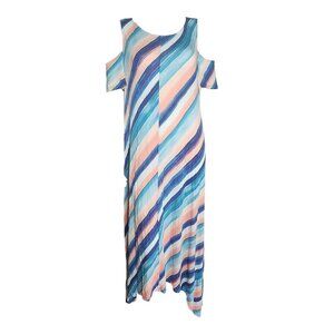 LANE BRYANT Blue Pink Striped Cold Shoulder Pullover Dress Womens Size 14/16